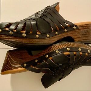 KORKS….Leather weaved  Clogs